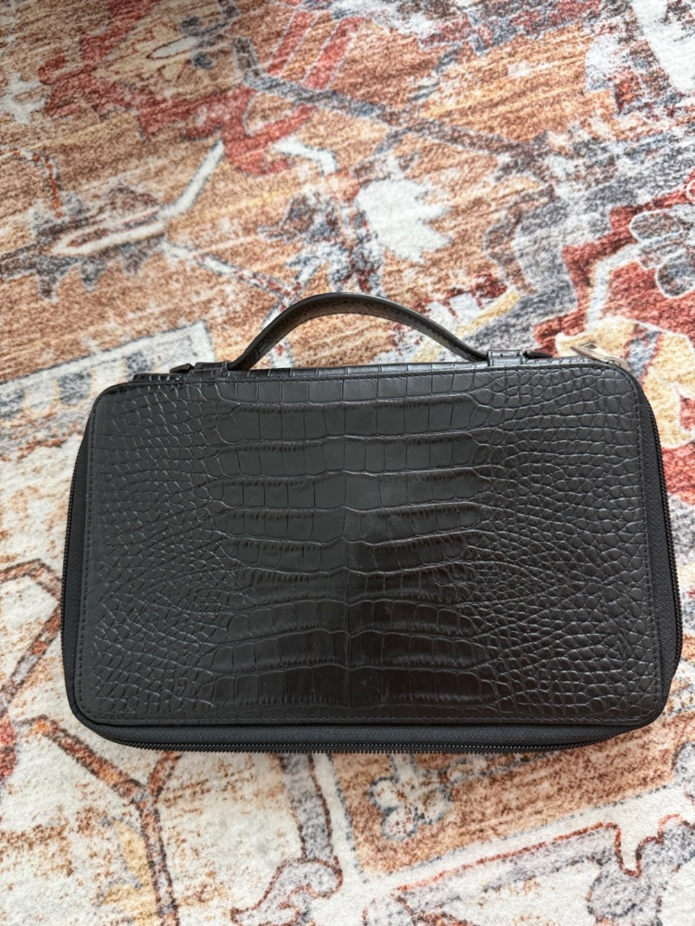 Black Croc-Embossed Travel Wallet